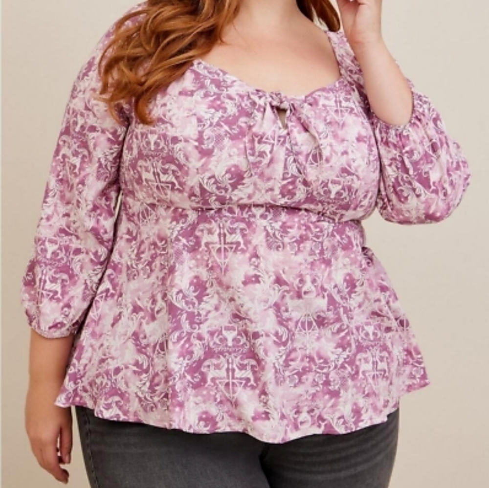 Torrid Harry Potter Peplum Challis Tie Front Blouse